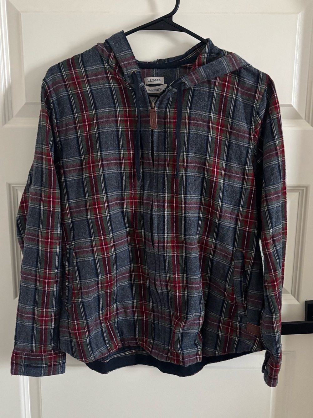 L.L. Bean Plaid Zip Hoodie in Red, Navy & Gray